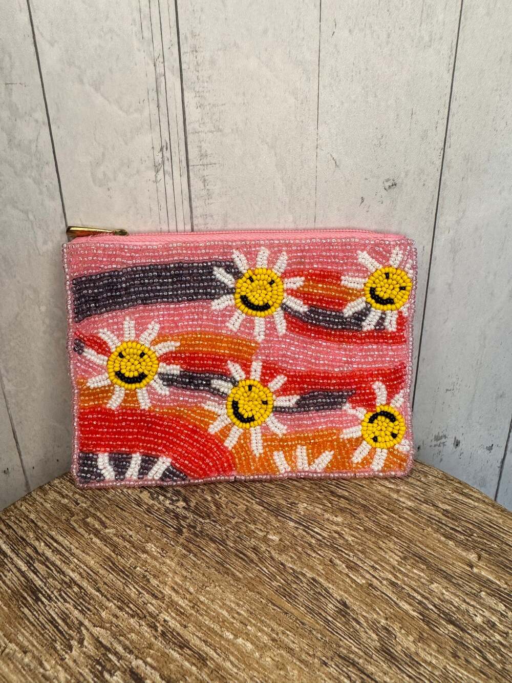 Beaded Coin Purse Smile Daisy Multicolor Wallet Travel Pouch Womens Accessories